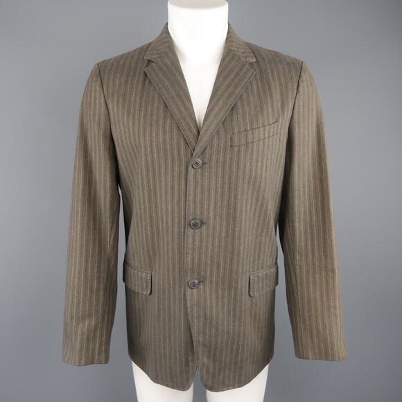 DRIES VAN NOTEN 38 Taupe Striped Herringbone  Cotton Notch Lapel Sport Coat - Picture 1 of 1